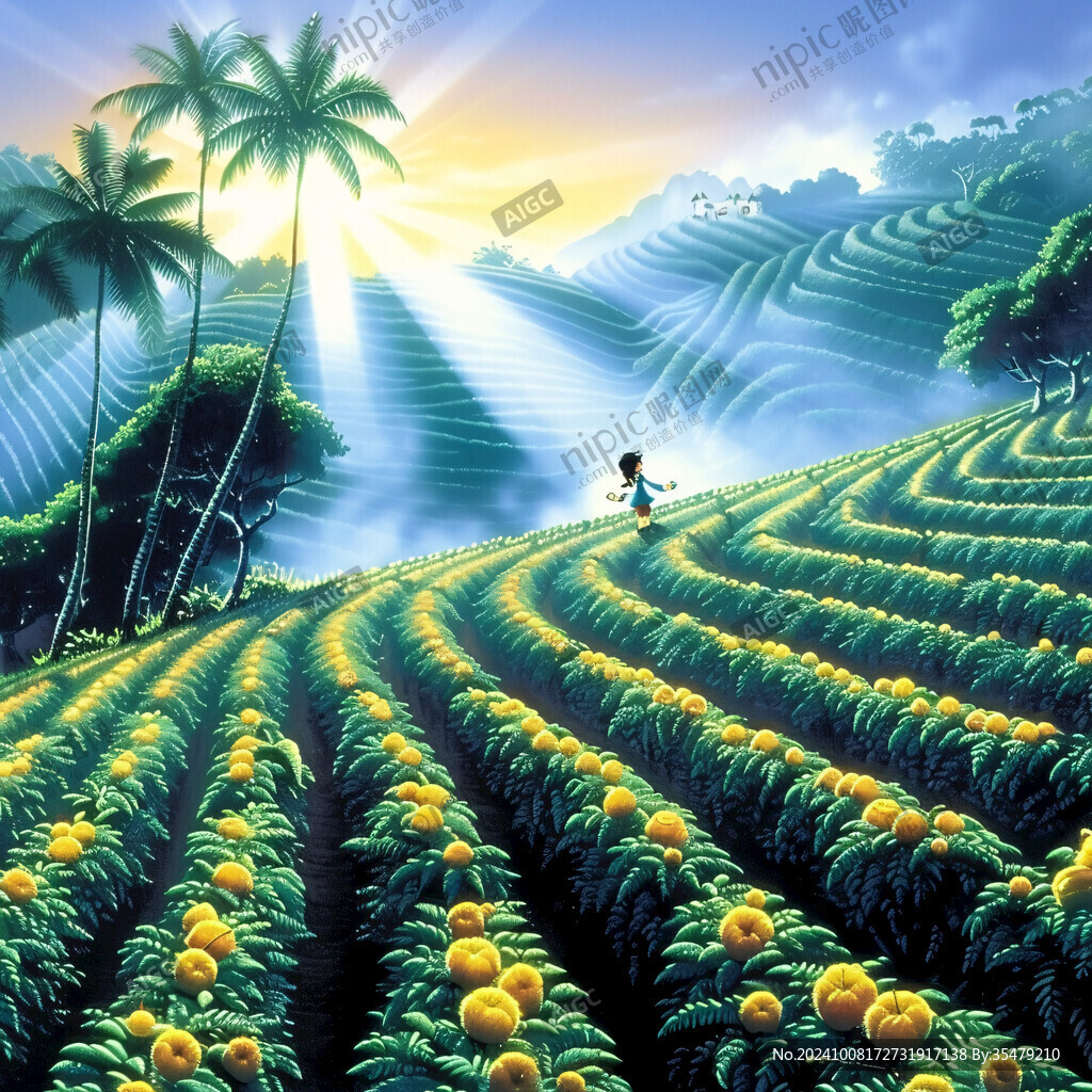 茶園風景插畫