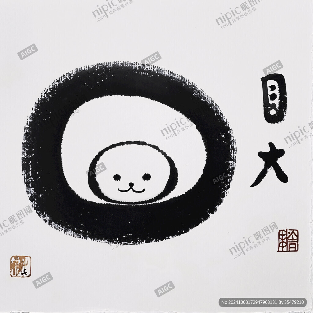 禪意簡筆畫 圓圈中的微笑