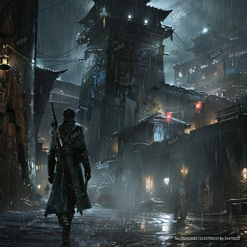 雨夜古城 孤影獨行
