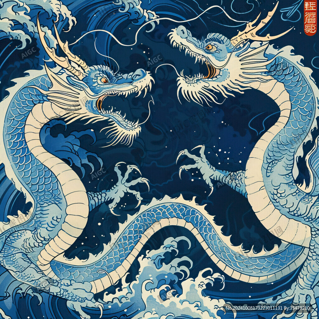 雙龍戲水 波濤洶涌
