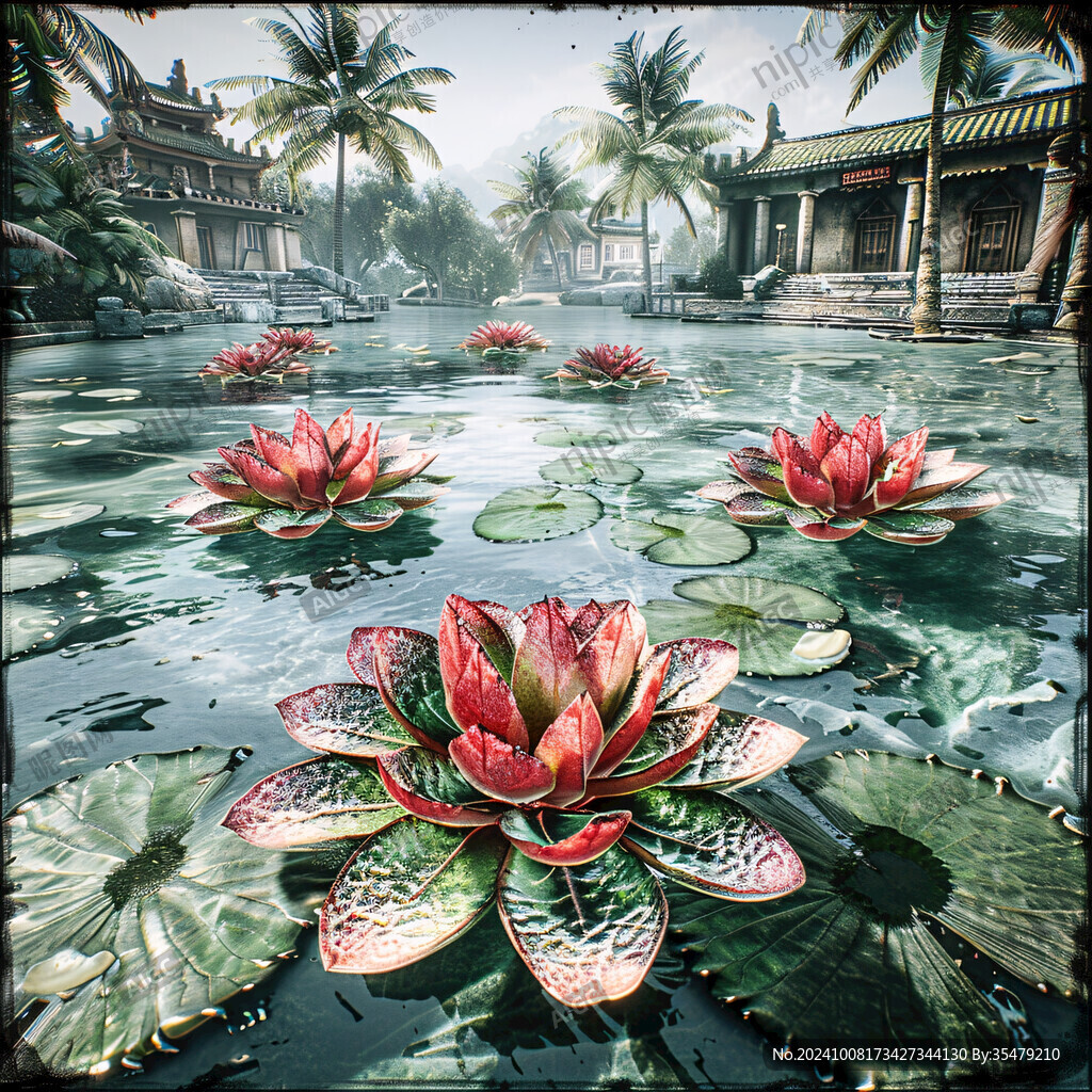 水上荷花 古鎮風情