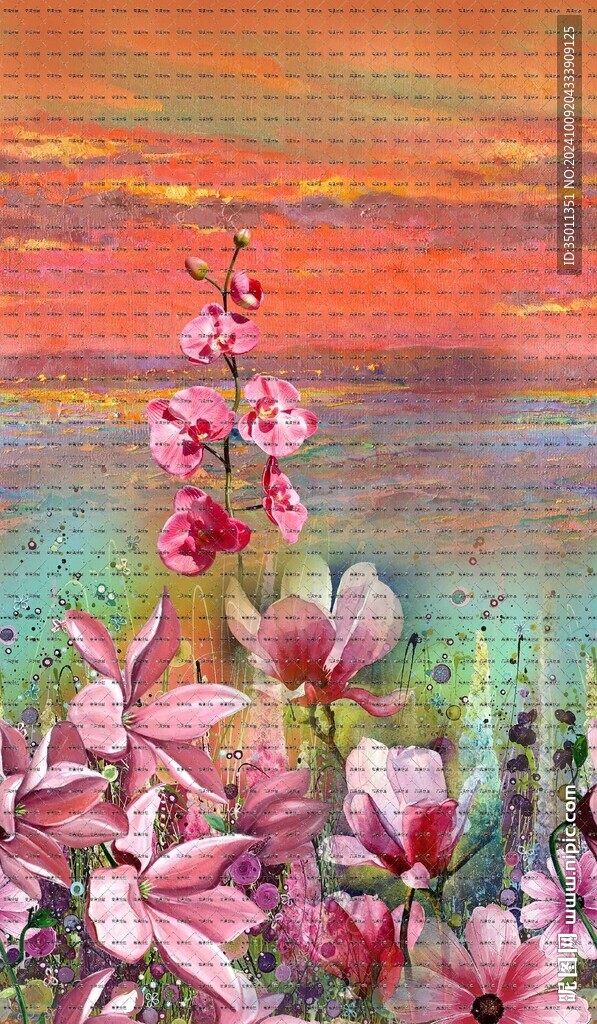 油畫風單邊定位花