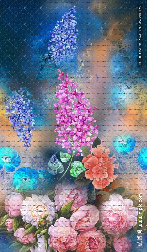 油畫風(fēng)單邊定位花