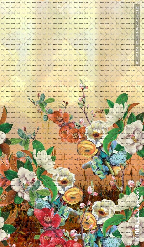 油畫風單邊定位花
