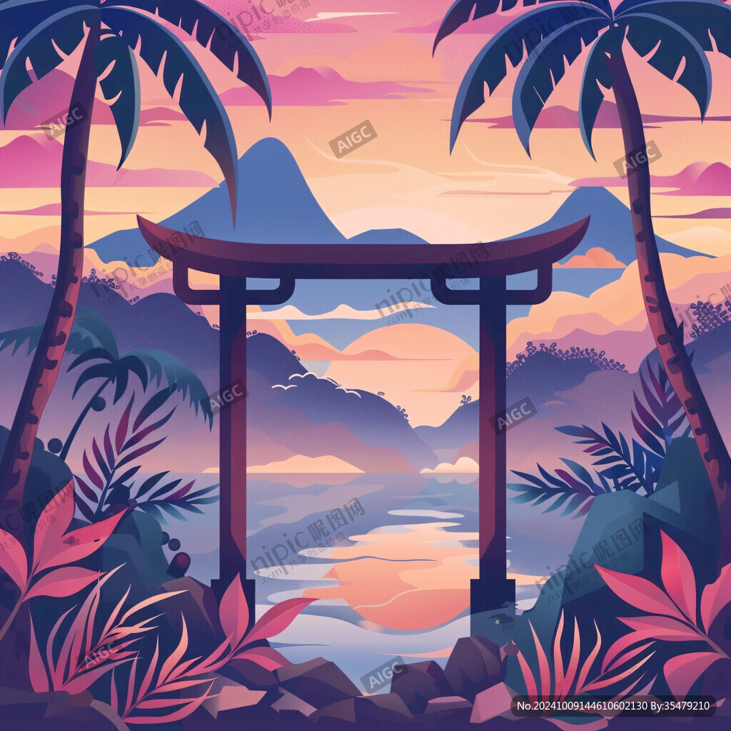 夕陽(yáng)下的日本鳥(niǎo)居