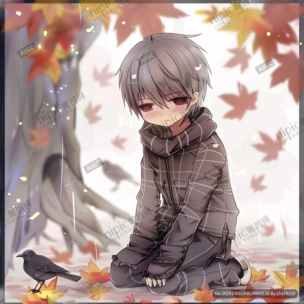 秋雨中的少年