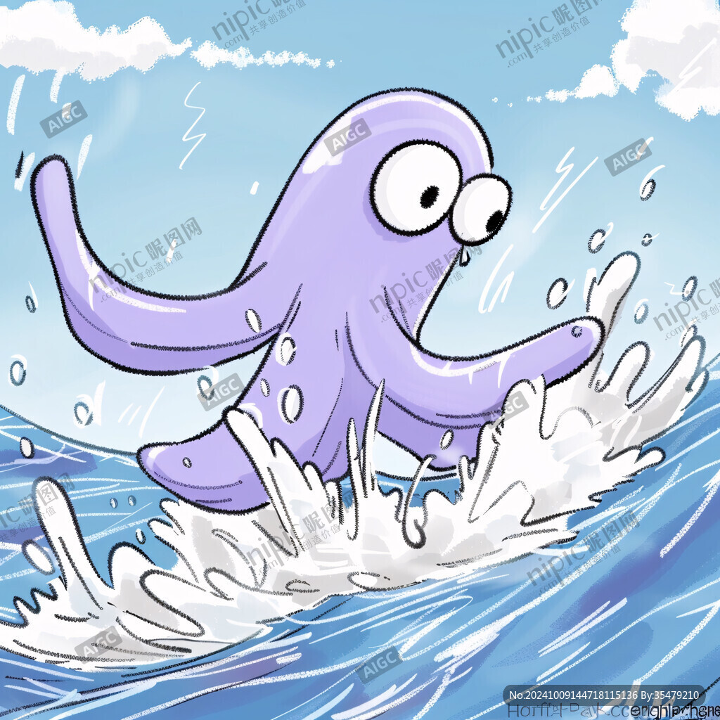 紫色章魚沖浪去