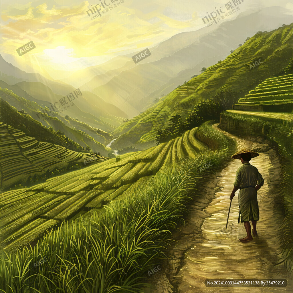 遠(yuǎn)山夕照 稻田漫步
