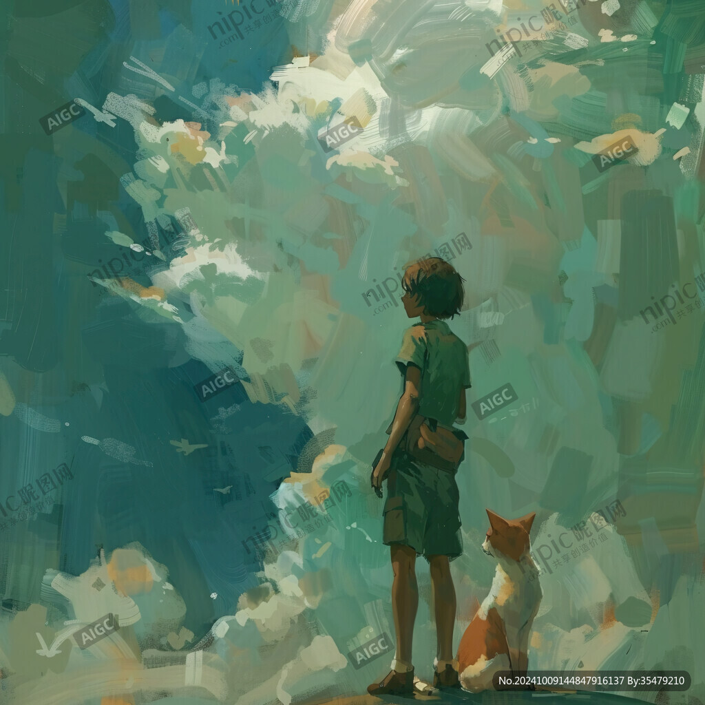 少年與狗 仰望天空