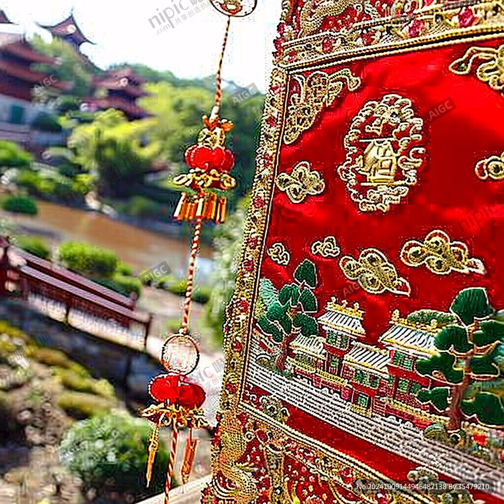紅布繡畫 濃濃中國風(fēng)