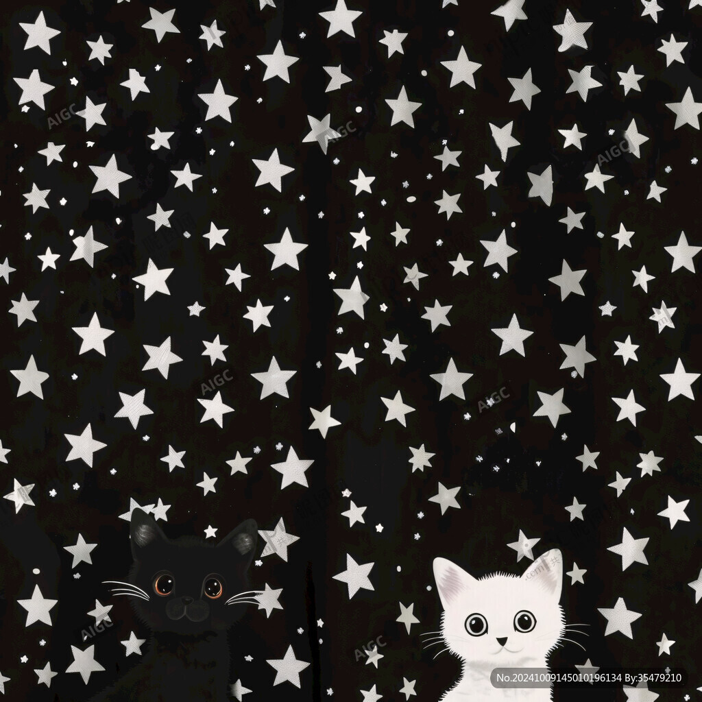黑貓白貓 夜空繁星