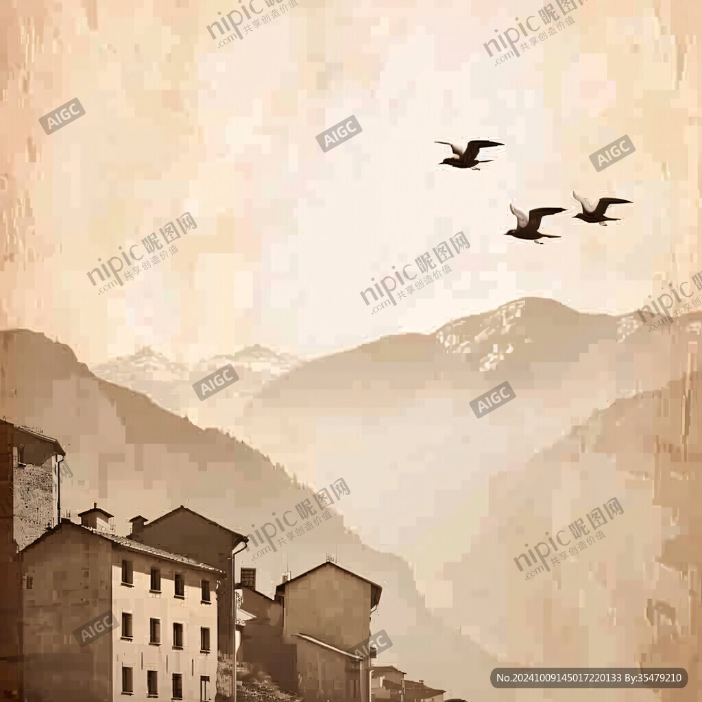 山間飛鳥 小鎮(zhèn)如畫