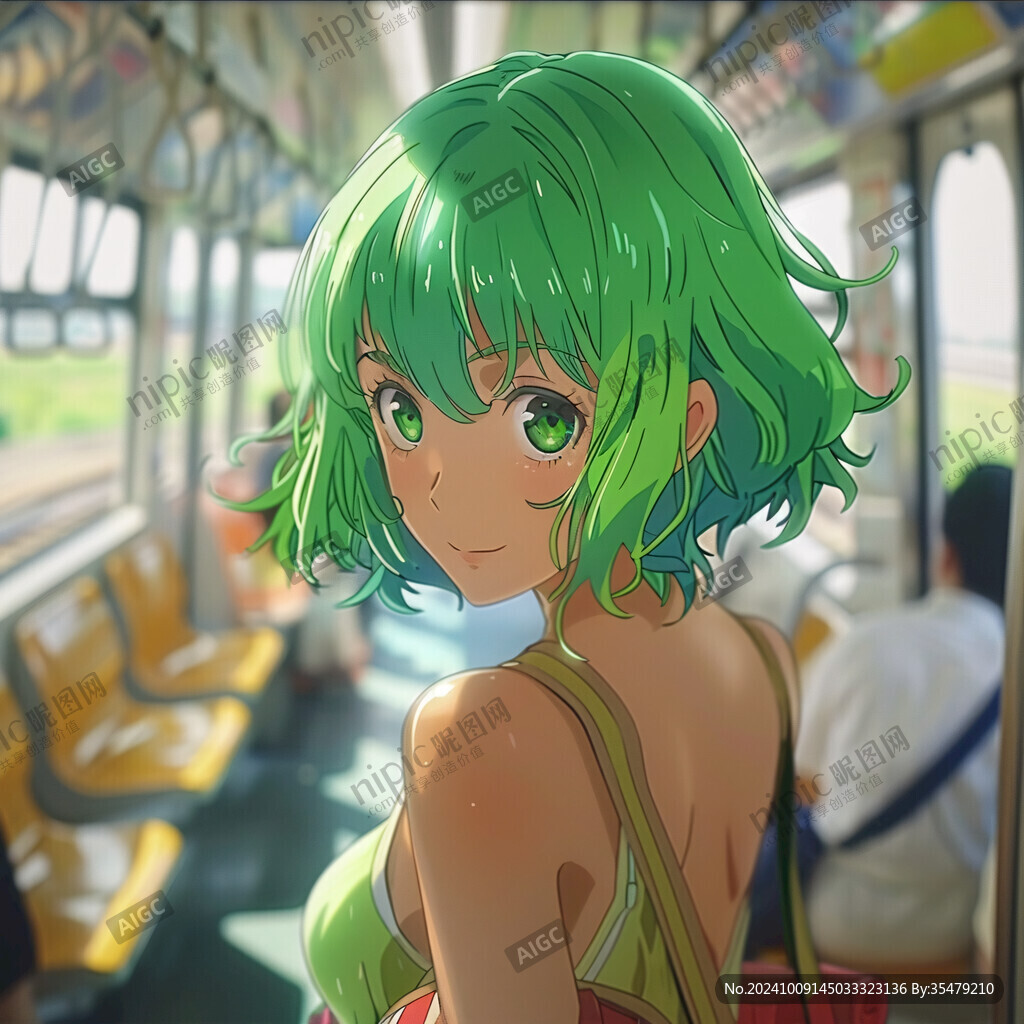 綠發少女地鐵回眸