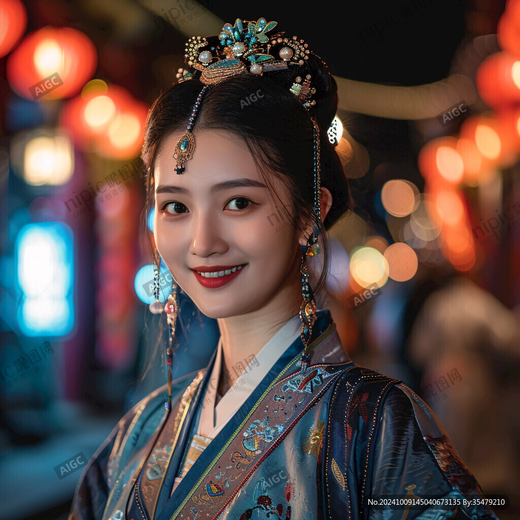 夜色古韻 佳人如畫
