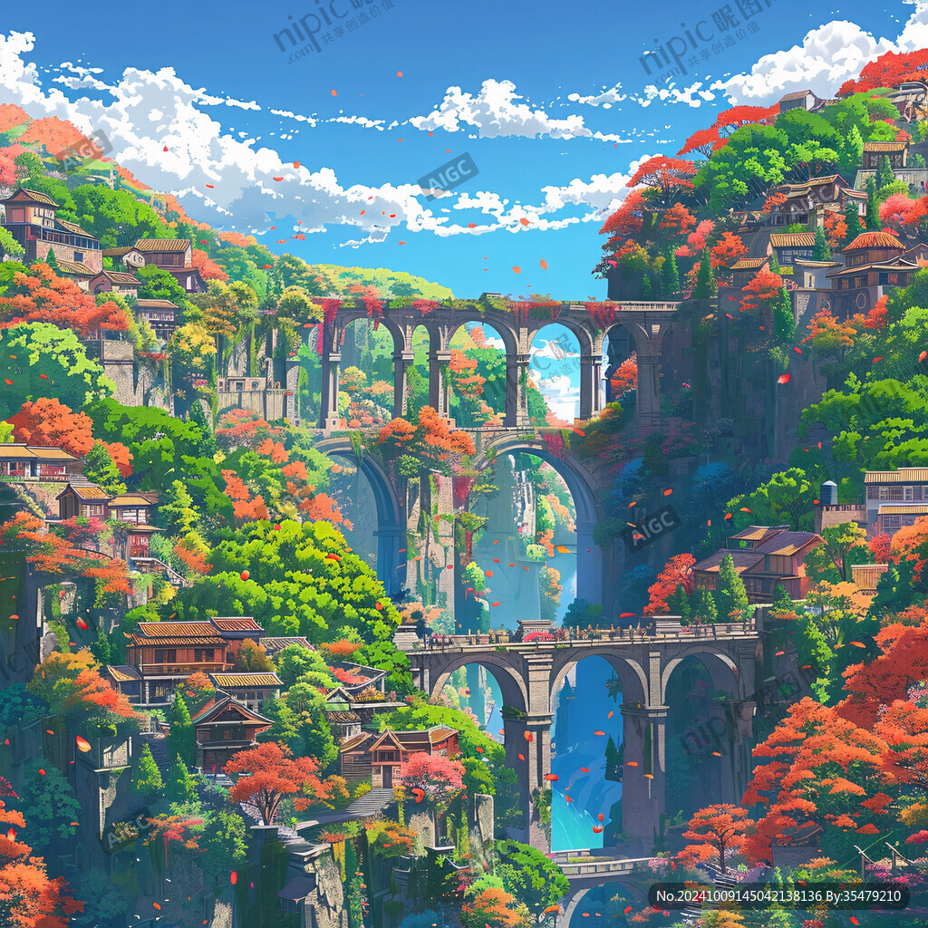 山間古鎮(zhèn) 橋連云天