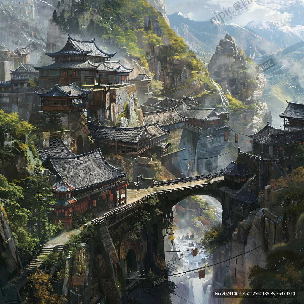 山間古鎮(zhèn) 云霧繚繞