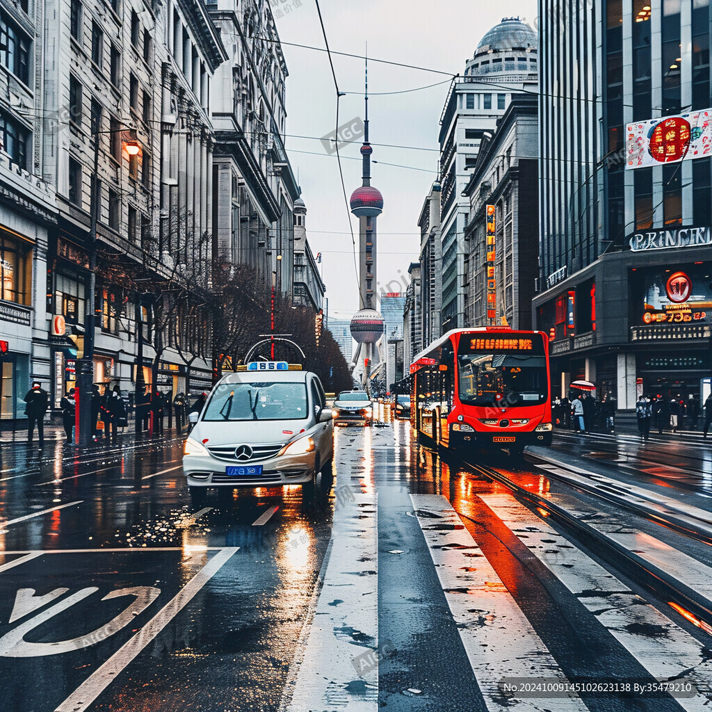上海街景 雨中東方明珠