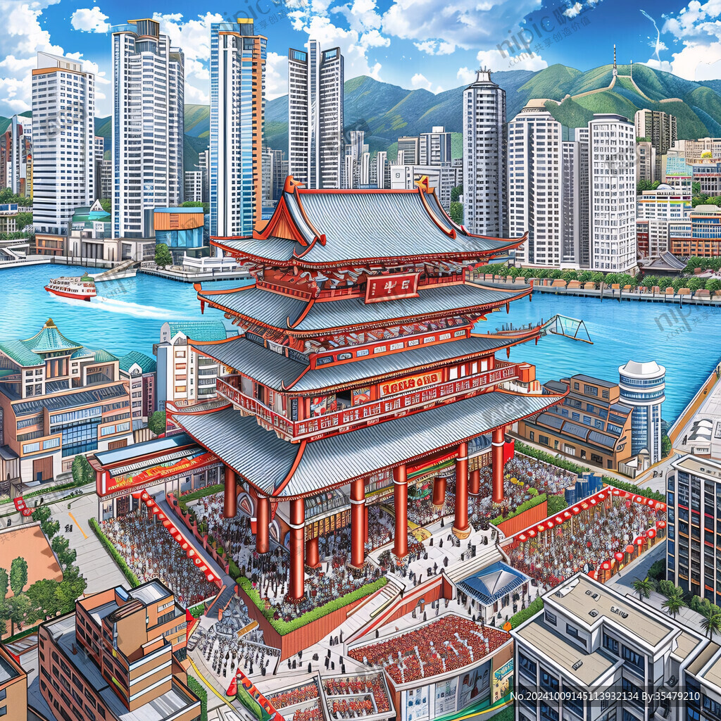 繁華都市中的古老寺廟