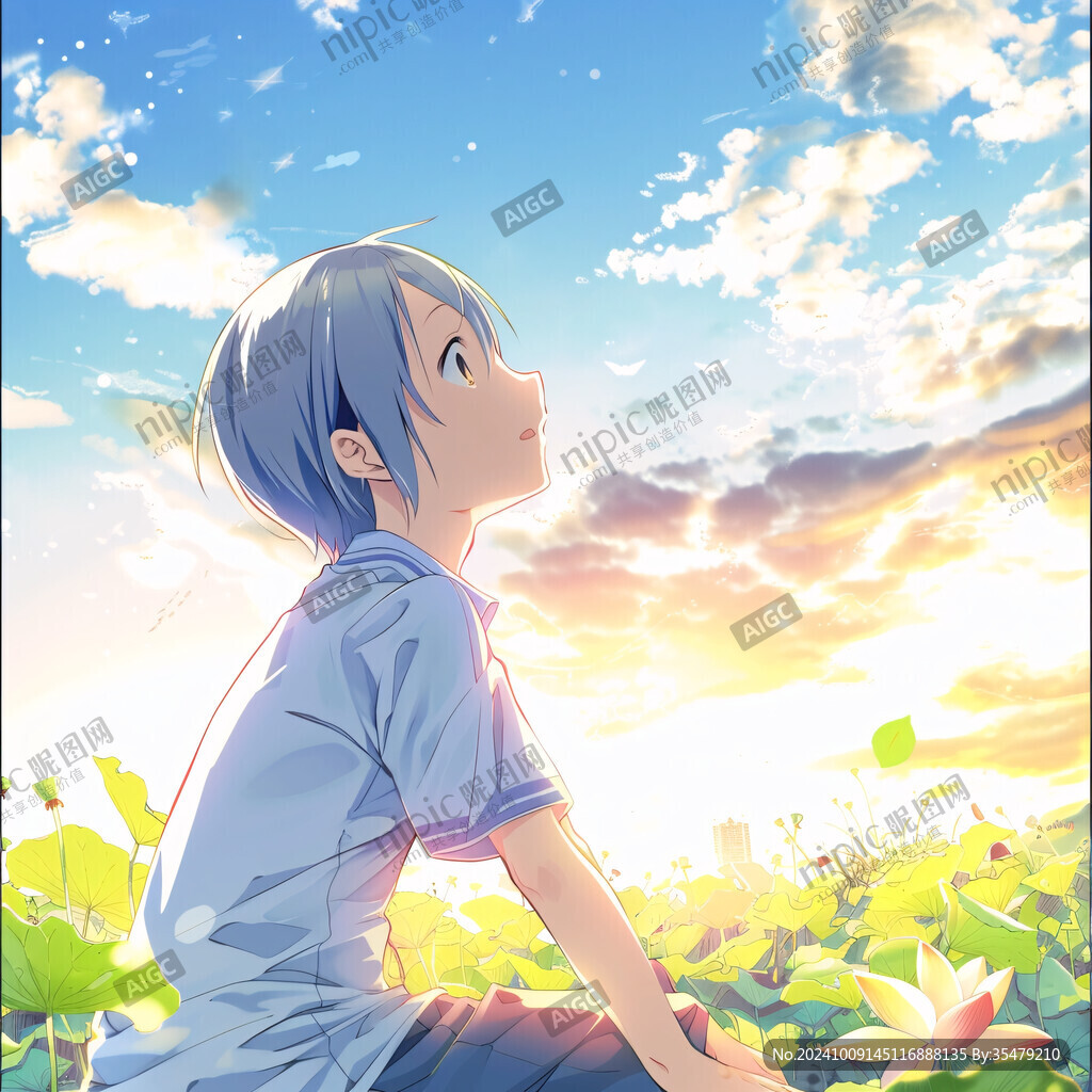 夕陽下 少年仰望天空