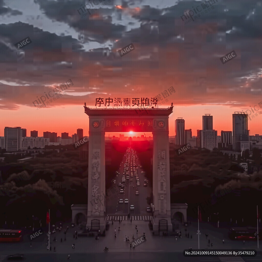 夕陽下的西安城門