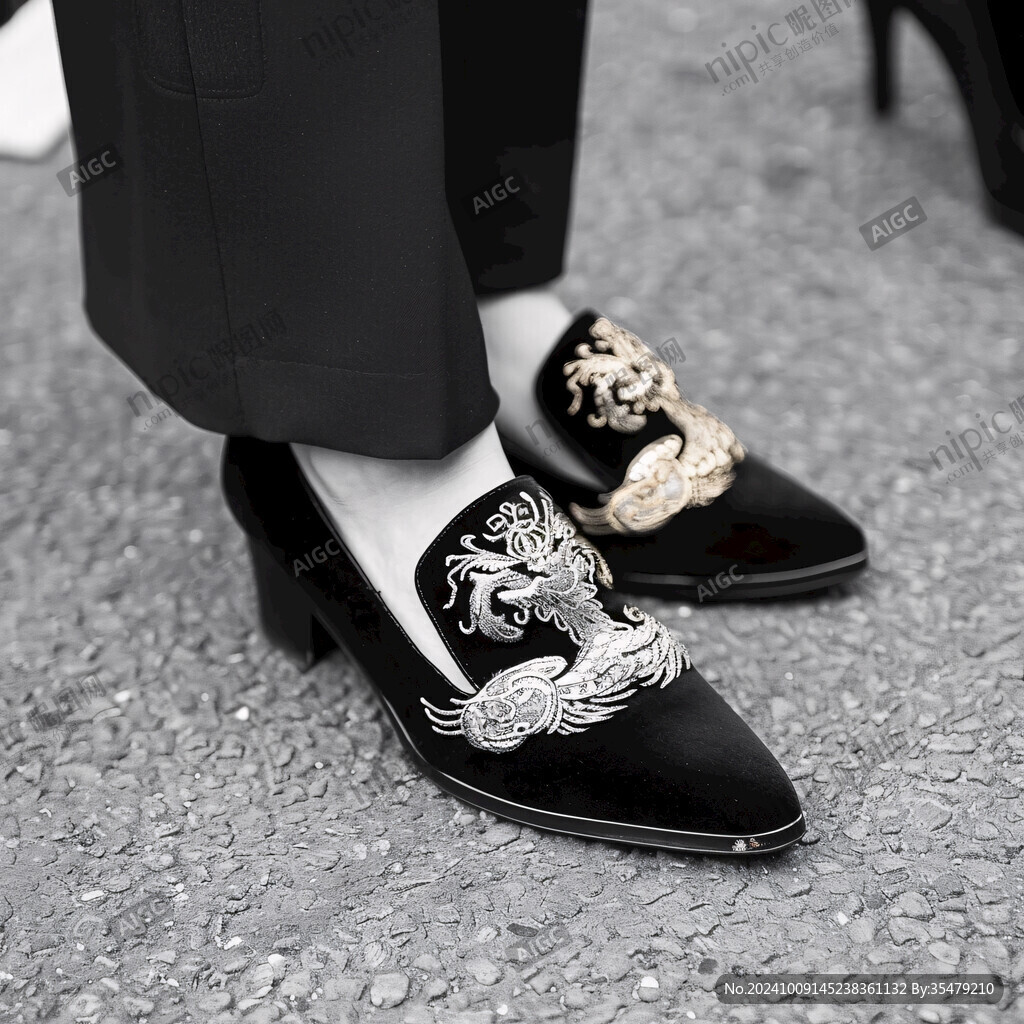 黑金刺繡 優(yōu)雅高跟鞋