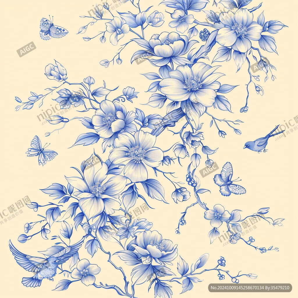 藍(lán)白花鳥 靜謐優(yōu)雅