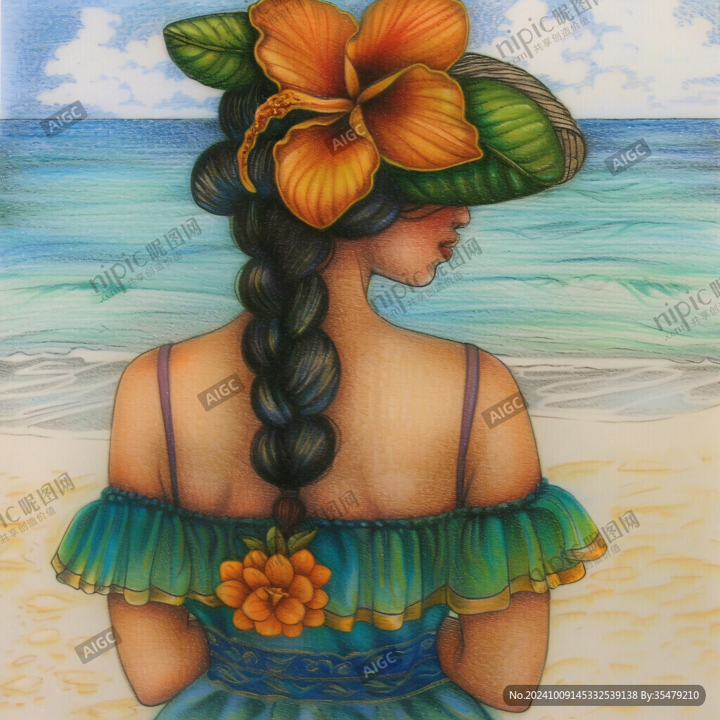 海邊女孩的橘色花夢
