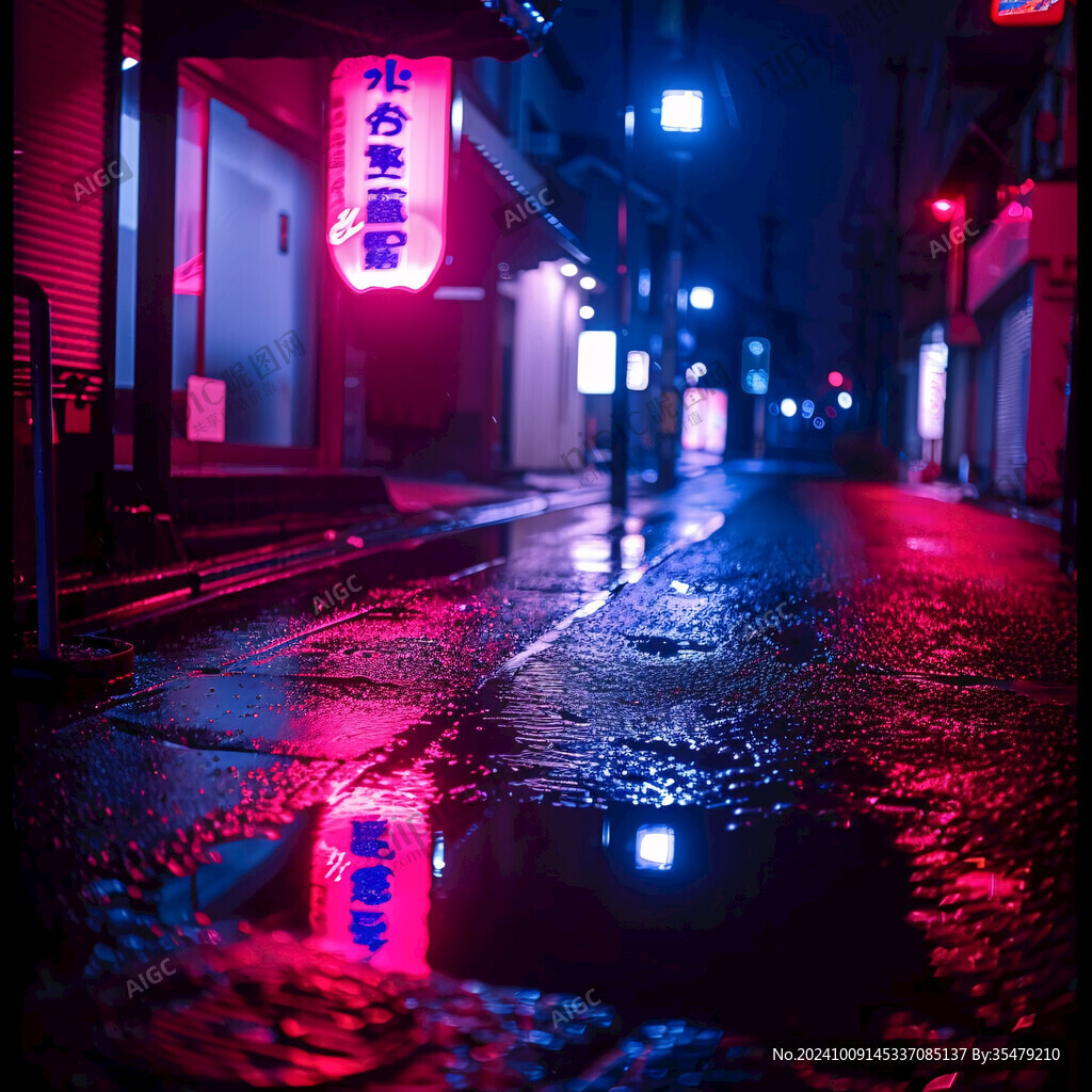 夜色霓虹 雨中街巷