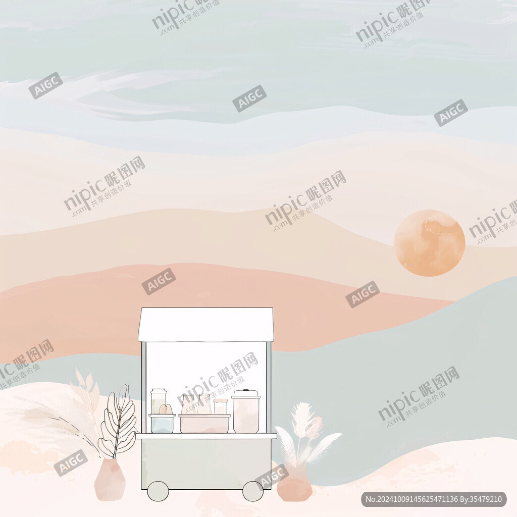 小清新簡約風推車插畫