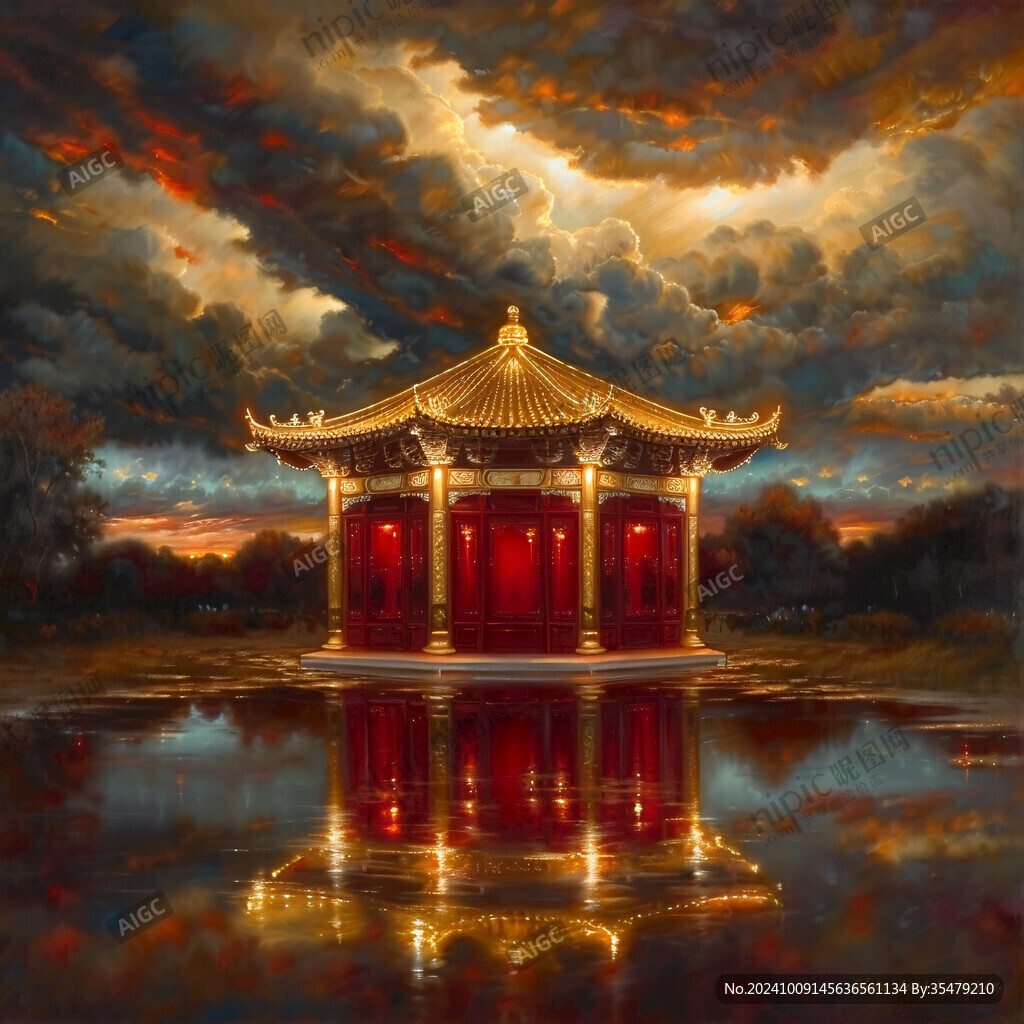 暮色亭臺(tái) 水天一色