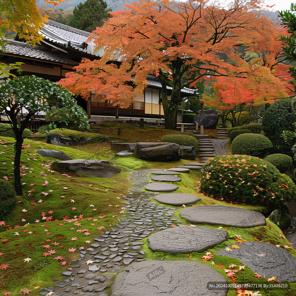秋日禪意庭院
