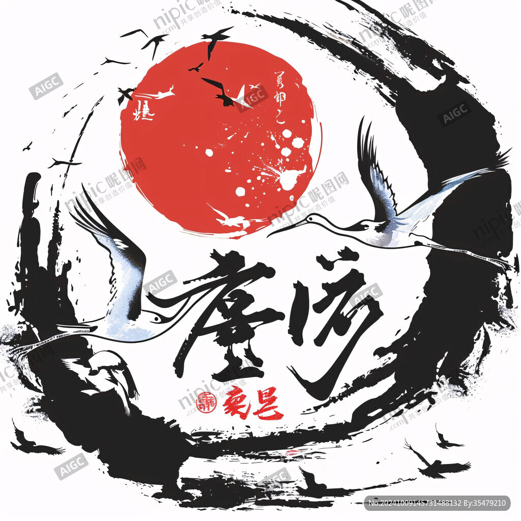 鶴舞紅日 意境悠遠