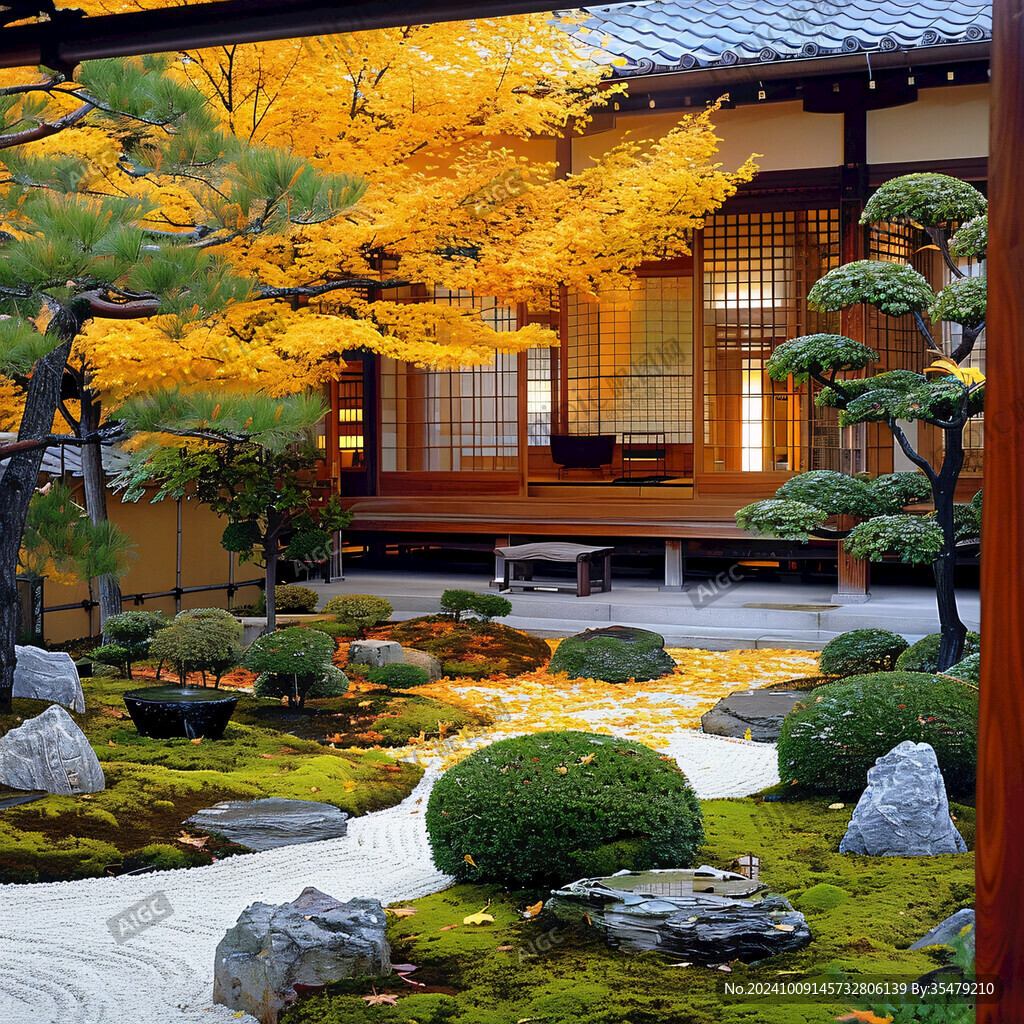 秋日禪意庭院