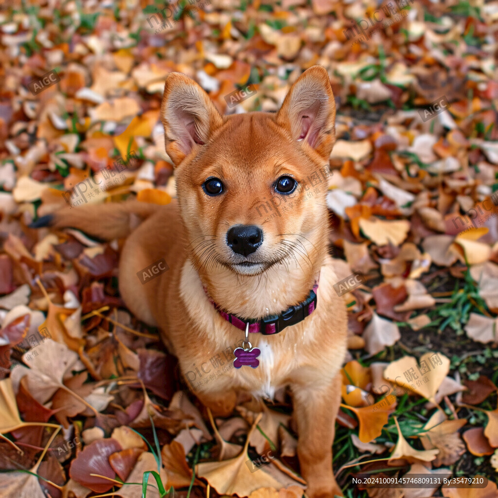秋葉里的柴犬微笑