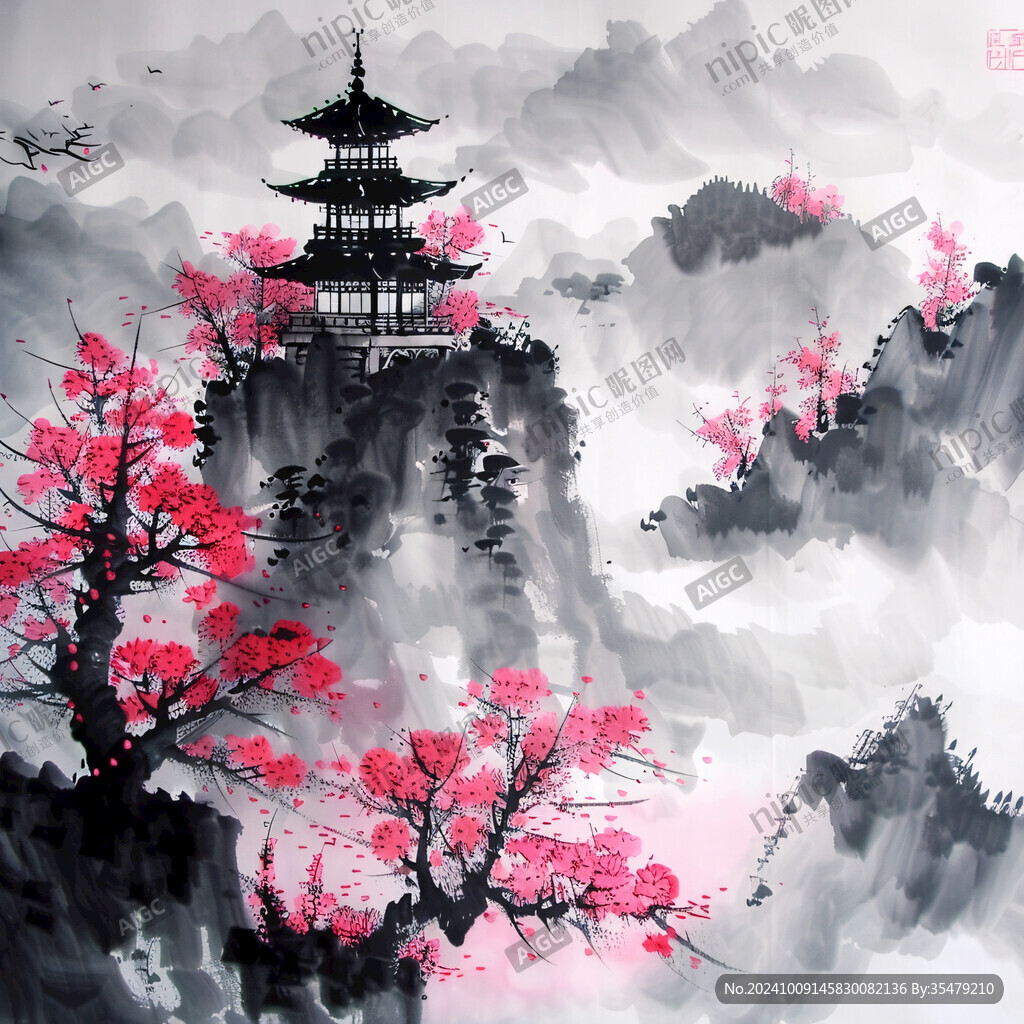山頂古剎 櫻花爛漫
