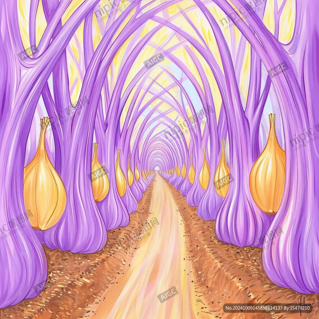 紫色樹林里的神秘小路