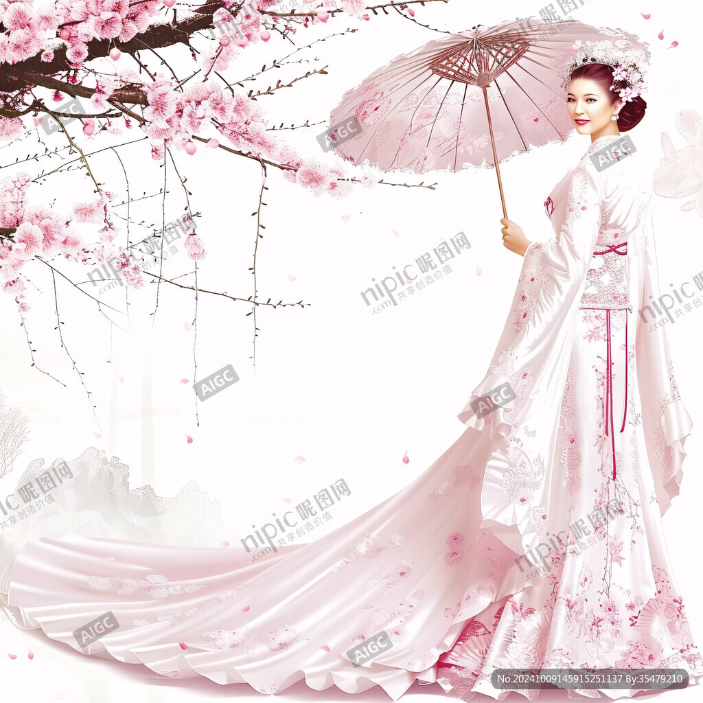 櫻花雨下 美人如畫
