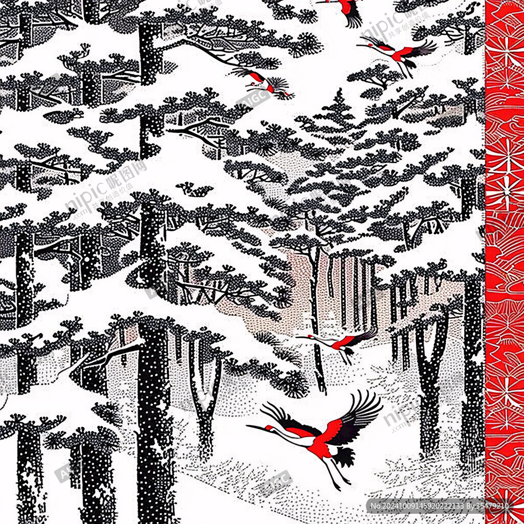 冬日雪景 紅鶴飛翔