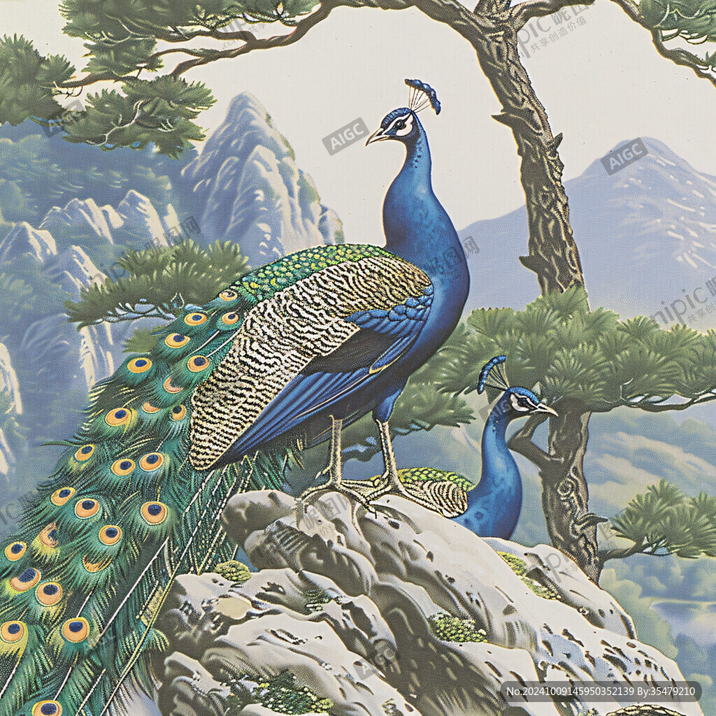 山間孔雀展翅飛