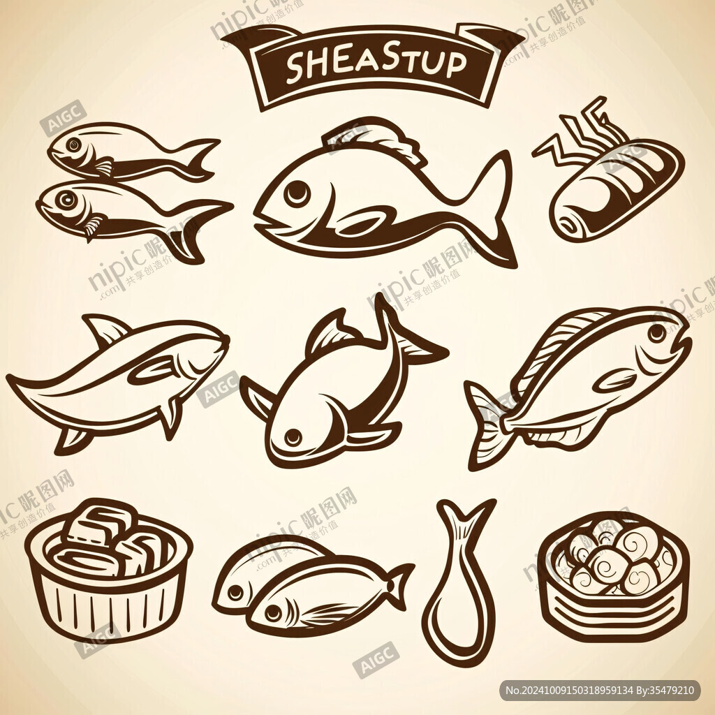 復(fù)古風(fēng)魚類圖標(biāo)素材