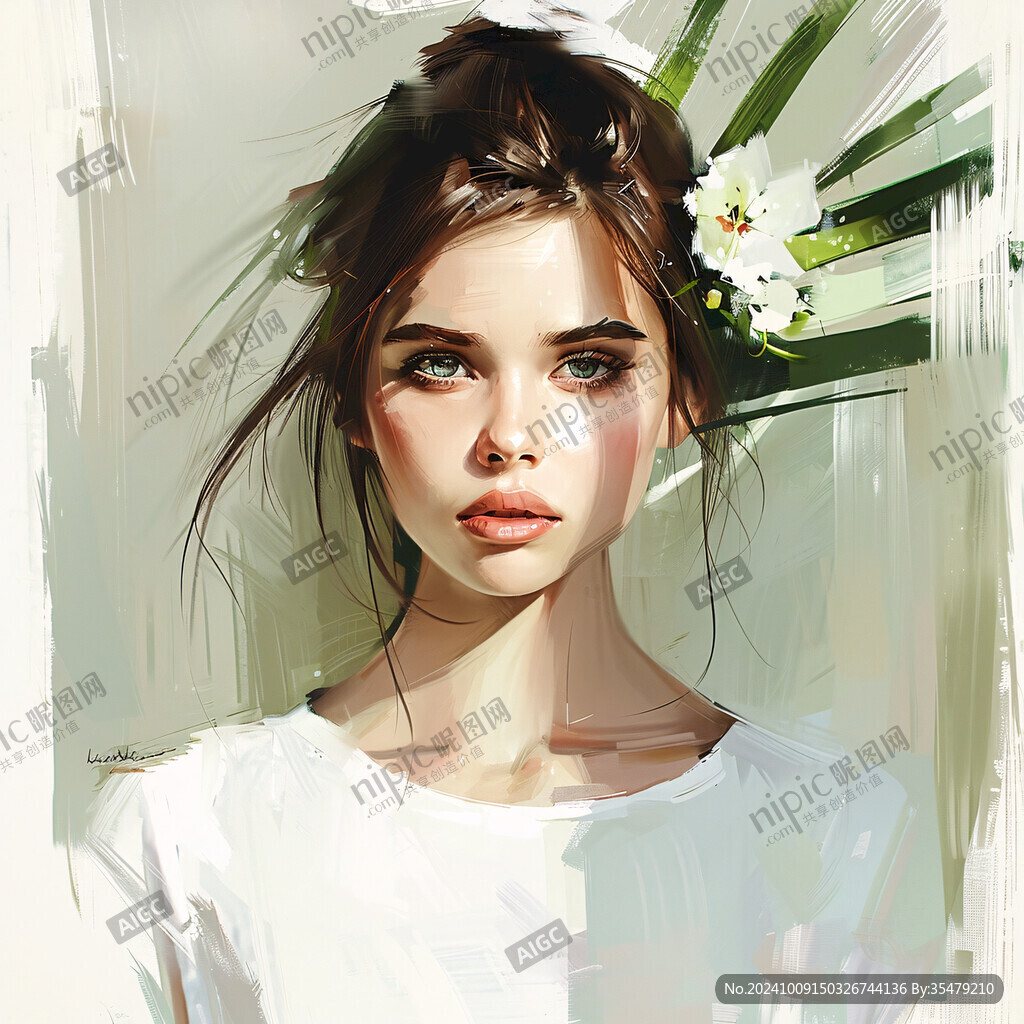 清純少女 花葉點(diǎn)綴