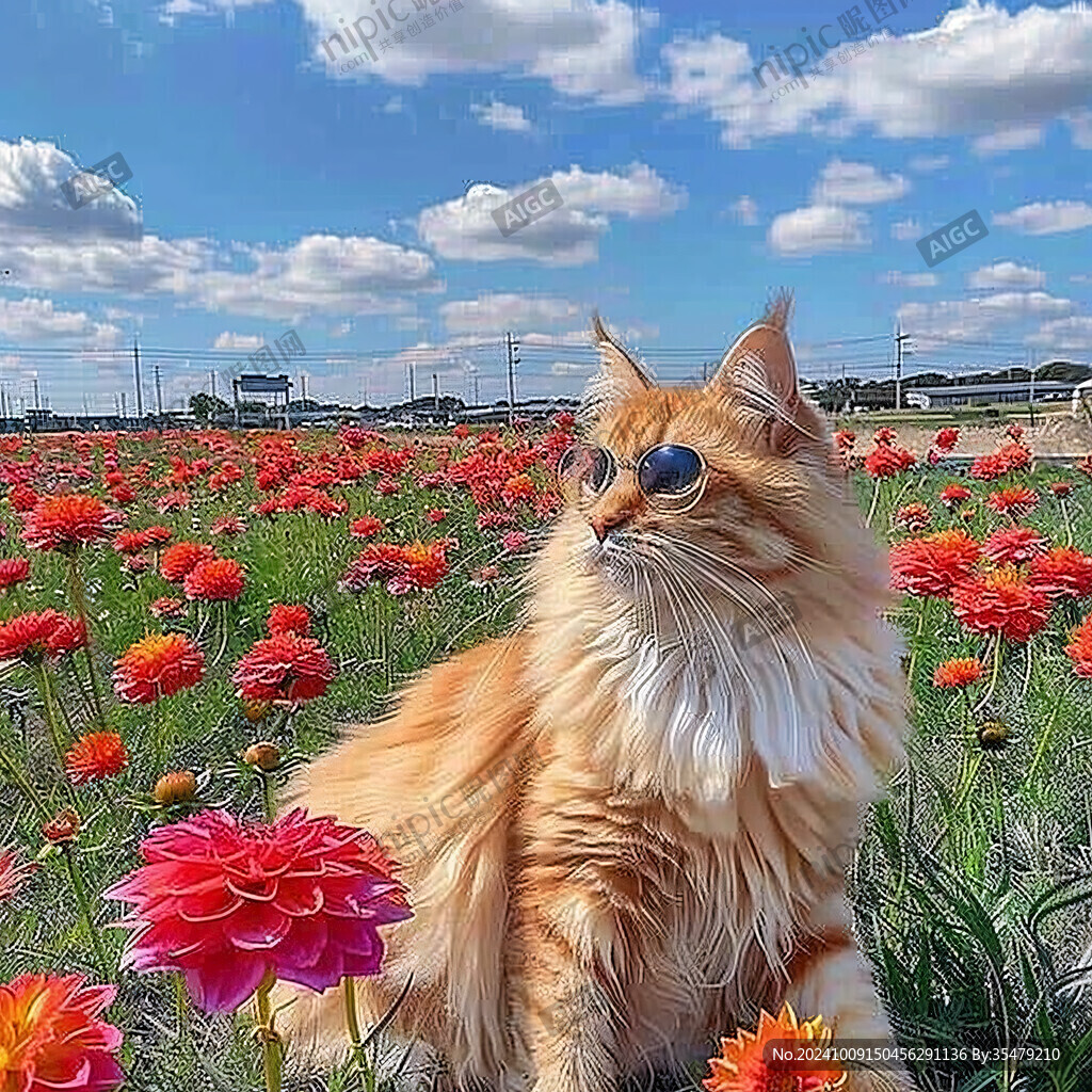 貓貓戴墨鏡 花海里耍酷