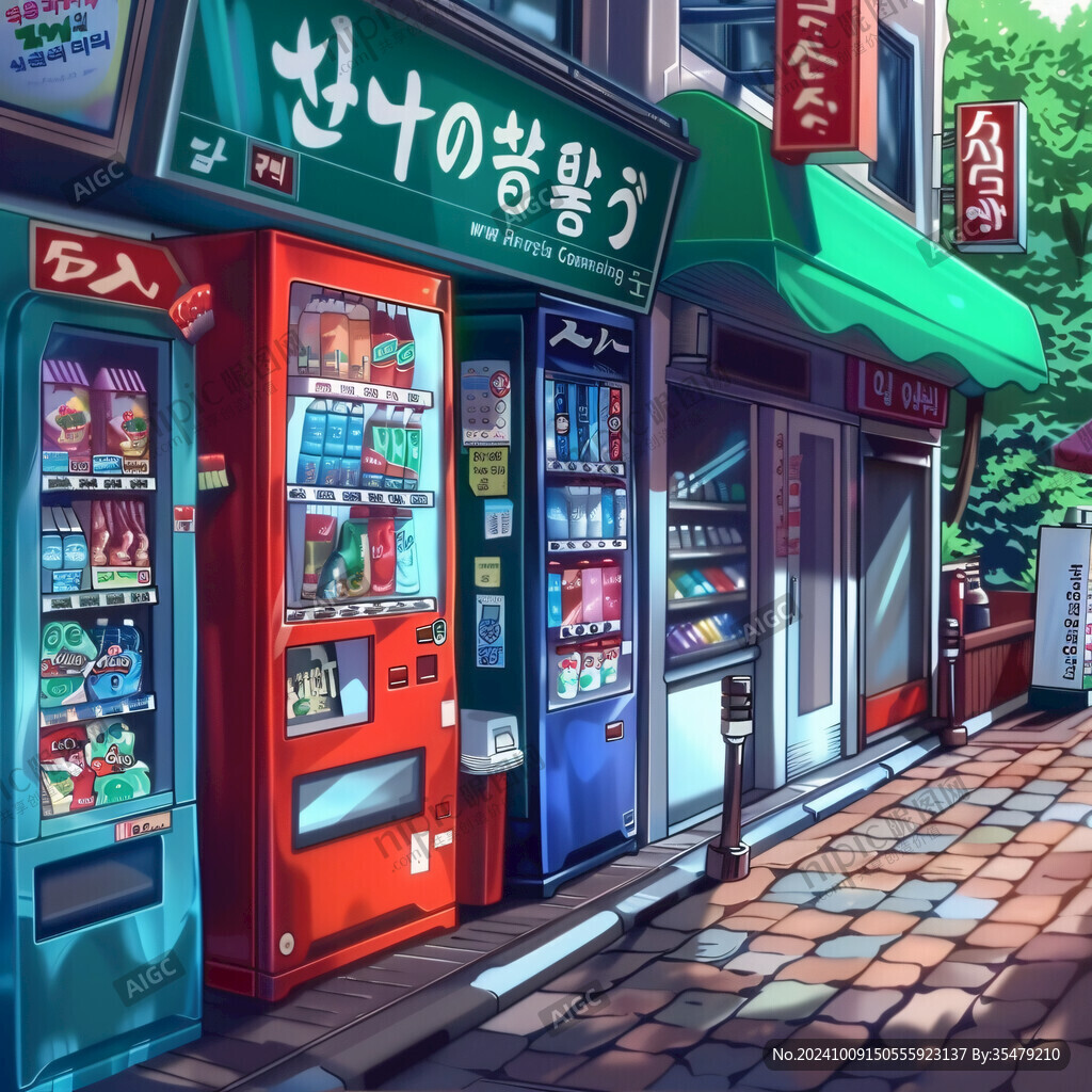 日式街景 販賣機(jī)與小店