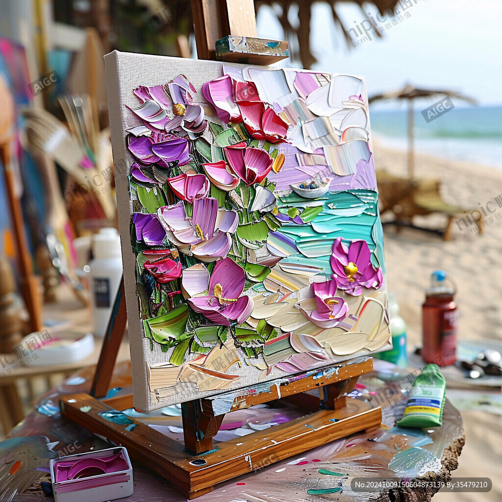 海邊花開 油畫風(fēng)景