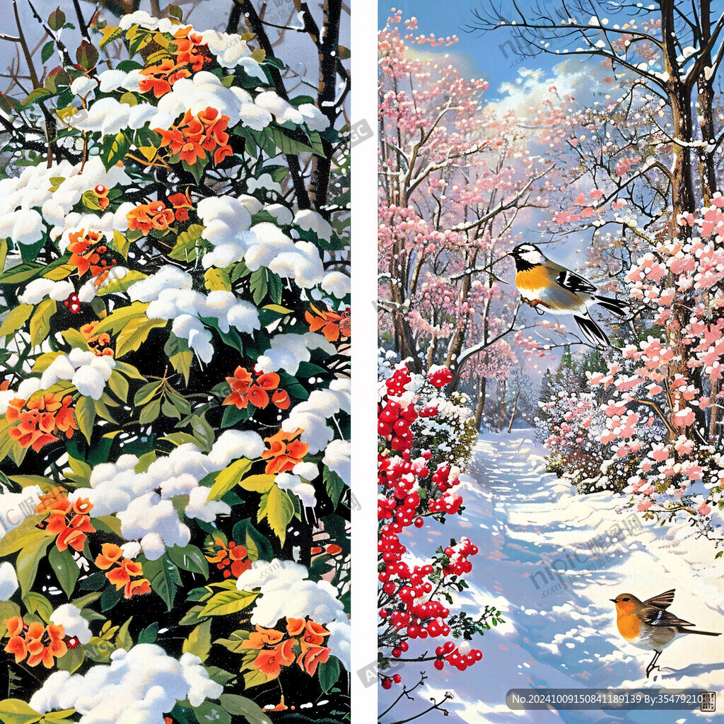 春夏秋冬雪景無框畫