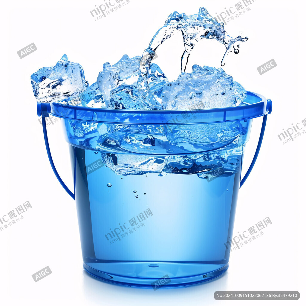 藍色小水桶四濺水滴