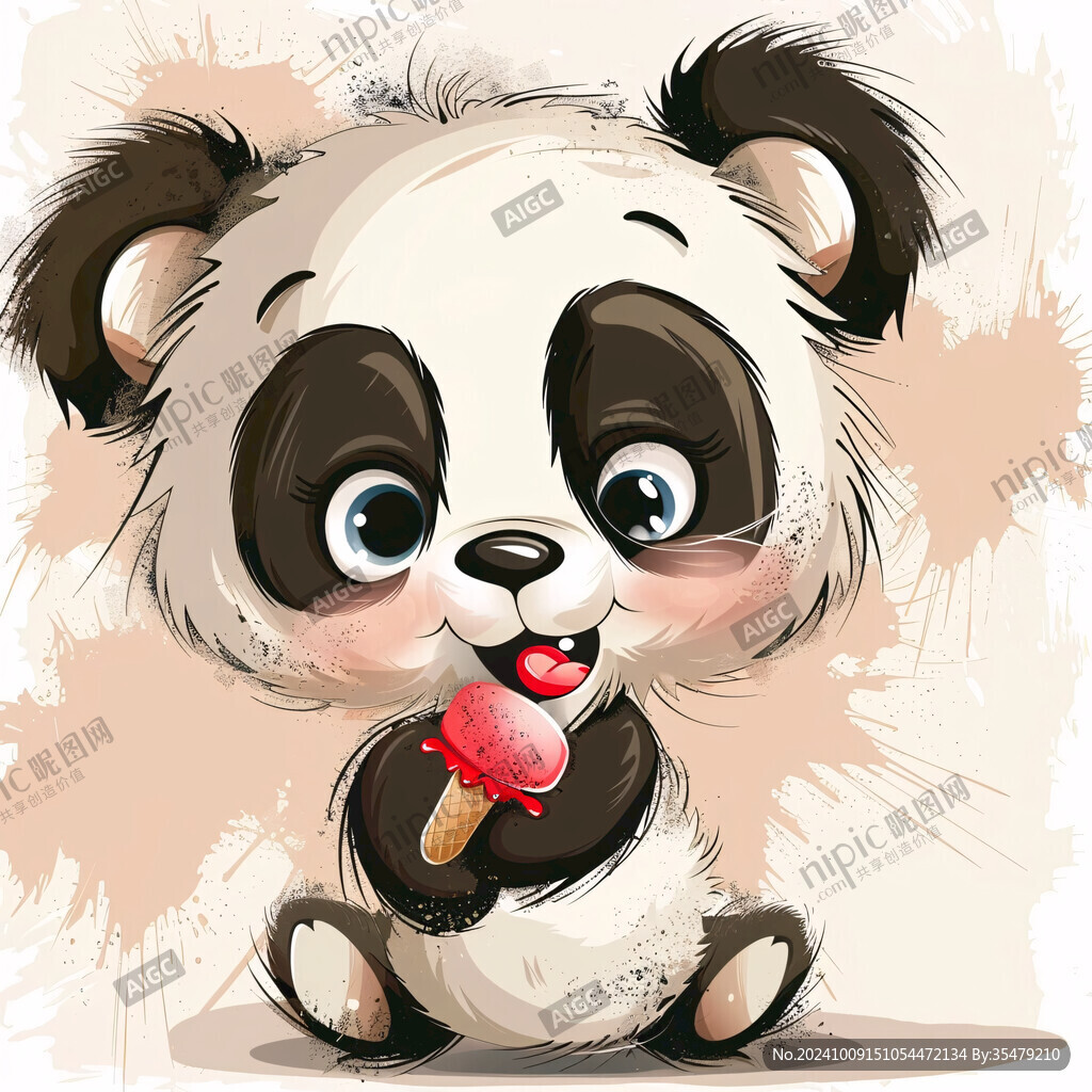 吃蘋果的熊貓插畫