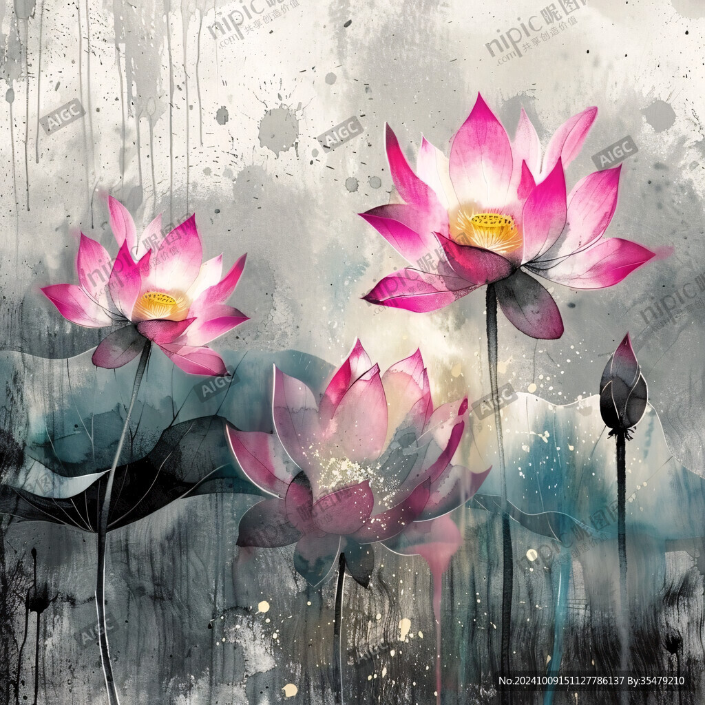 意境風(fēng)景畫(huà)水彩荷花