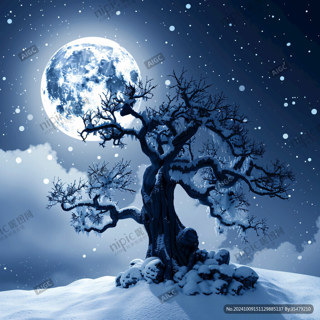 手繪雪夜風(fēng)景無框畫