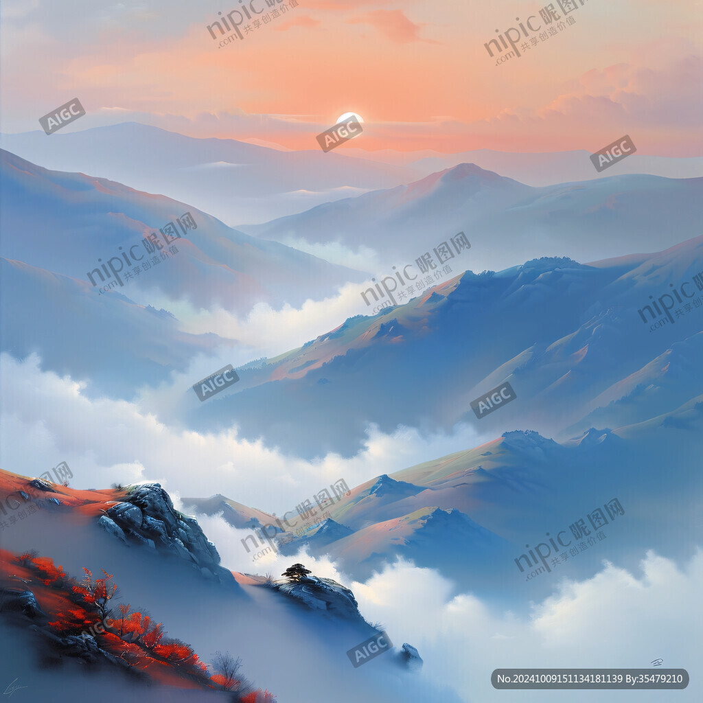 紅日水墨山水